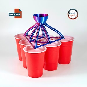 Archivo STL - Modelo de impresión 3D | Embudo de Beer Pong para 6 vasos rojos, accesorio rellenable para juegos de fiesta