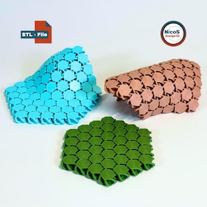 STL File - 3D Print Model | Net Fidget Glass Coaster as a flexible hexagonal coaster with movable honeycomb structure