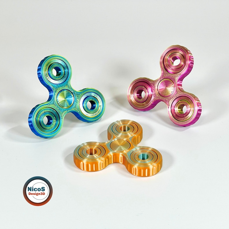 STL File - 3D Print Model | Fidget Triple Spinner Print-in-Place Desk Toy Smooth Rotating Rings image 8