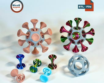 STL File - 3D Print Model | Small Fidget Ball STL, springy fidget toy with clip elements as a sensory desk toy