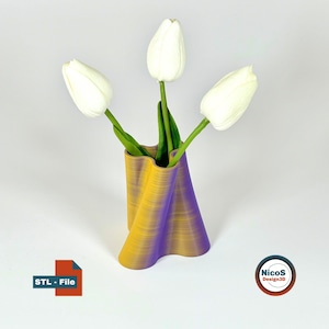 STL File - 3D Print Model | Twisted Triple Vase, Minimalistische Skulpturale Trockenblumen Vase im Spiral Look