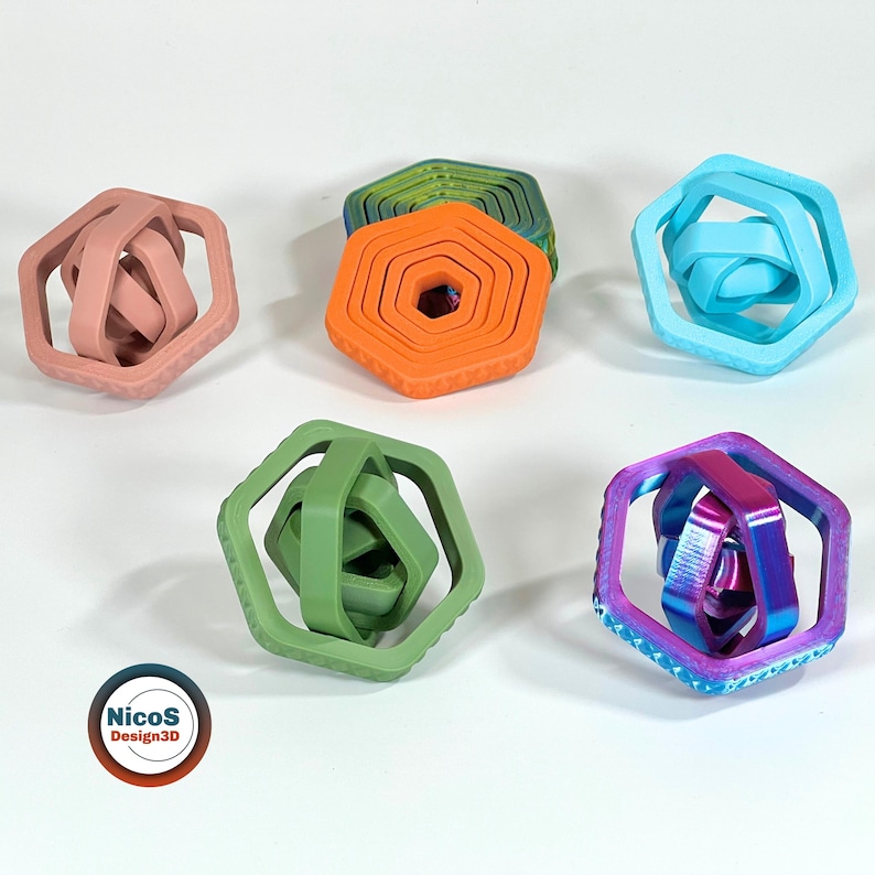 STL File - 3D Print Model | Anti-Stress Fidget Axis Hexagon Spinner, Print-in-Place Ring zum Entspannen Bild 10