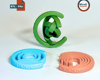 STL File - 3D Print Model | Kinetic Fidget Ring Spinner with Open Rings, Print in Place smooth spin Desk Toy