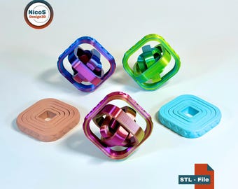 STL File - 3D Print Model | Fidget Axis Square Spinner, Print in Place Gyroscope, Moving Fidget Toy