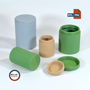 STL File - 3D Print Model | Helix Spiral Storage Container Boxes Set, Round Storage Box with Screw-on Lid