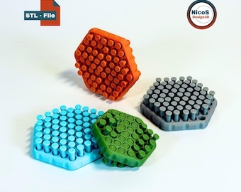 STL File - 3D Print Model | Hexagon Wobble Pins Fidget Keychain with Satisfying Sliding Pins for Stress Relief