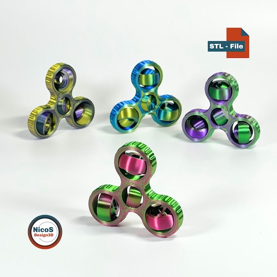 STL File - 3D Print Model | Fidget Triple Spinner Print-in-Place Desk Toy Smooth Rotating Rings