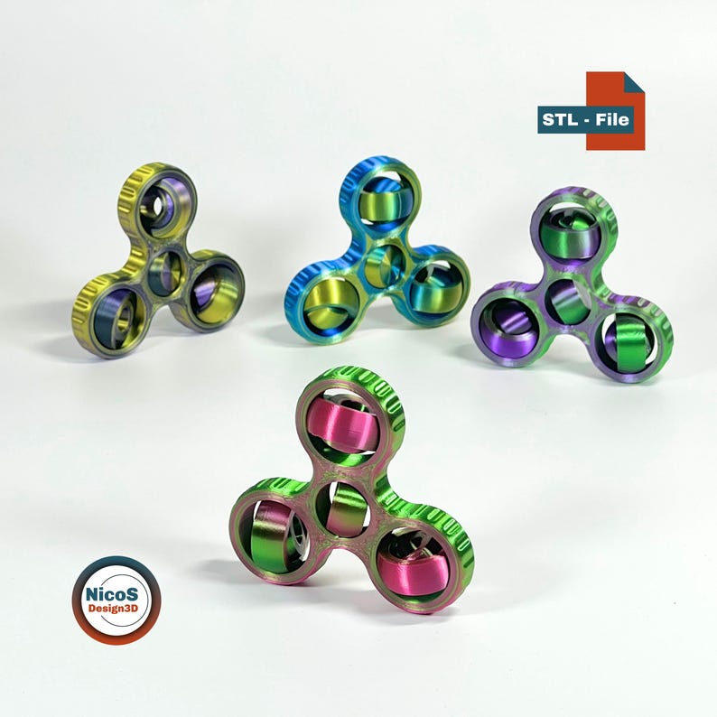 STL File - 3D Print Model | Fidget Triple Spinner Print-in-Place Desk Toy Smooth Rotating Rings image 1