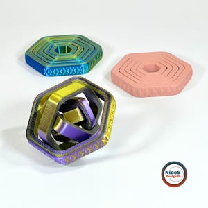 STL File - 3D Print Model | Anti-Stress Fidget Axis Hexagon Spinner, Print-in-Place Ring zum Entspannen Bild 5