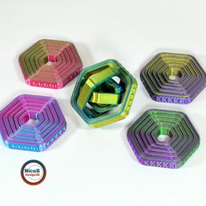 STL File - 3D Print Model | Anti-Stress Fidget Axis Hexagon Spinner, Print-in-Place Ring zum Entspannen Bild 9