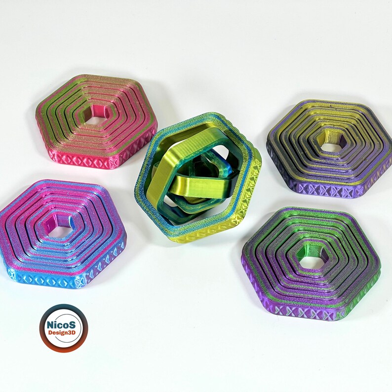 STL File - 3D Print Model | Anti-Stress Fidget Axis Hexagon Spinner, Print-in-Place Ring zum Entspannen Bild 9