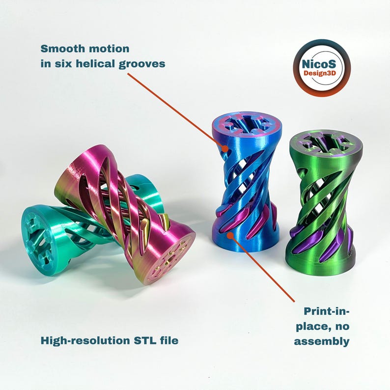 Arquivo STL - Modelo para Impressão 3D | Espiral Cinética Anti-Stress em Formato de Parafuso, Brinquedo de Mesa, Parafuso Impresso no Local para Alívio do Estresse imagem 2