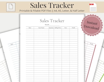 Umsatz Tracker Printable & Fillable, Small Business Sales Template Planer, Profit Logbuch, Online monatliche Umsatzverfolgung, digitaler Download