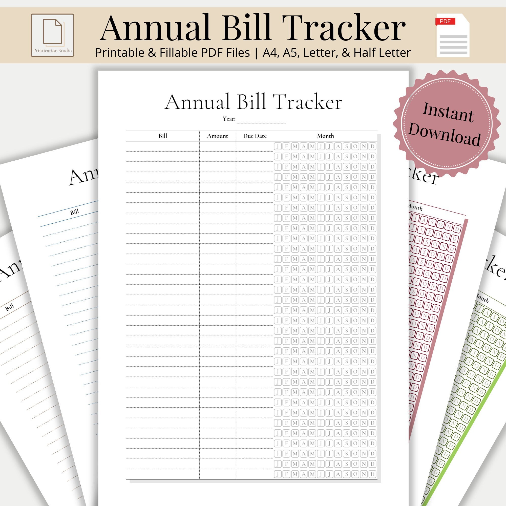 Annual Bill Tracker Printable & Fillable, Yearly Bill Planner, Monthly ...