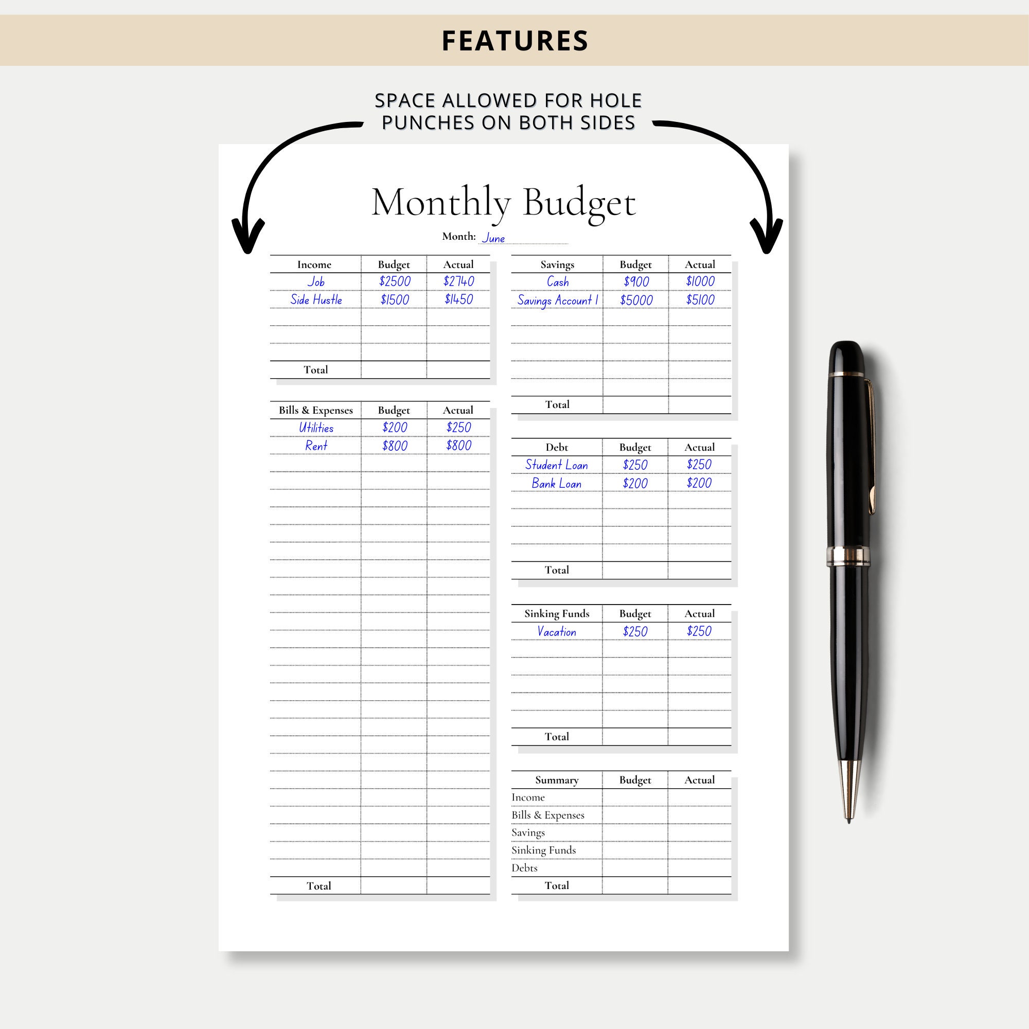 Monthly Budget Planner Printable &amp; Fillable Monthly Budget Template ...