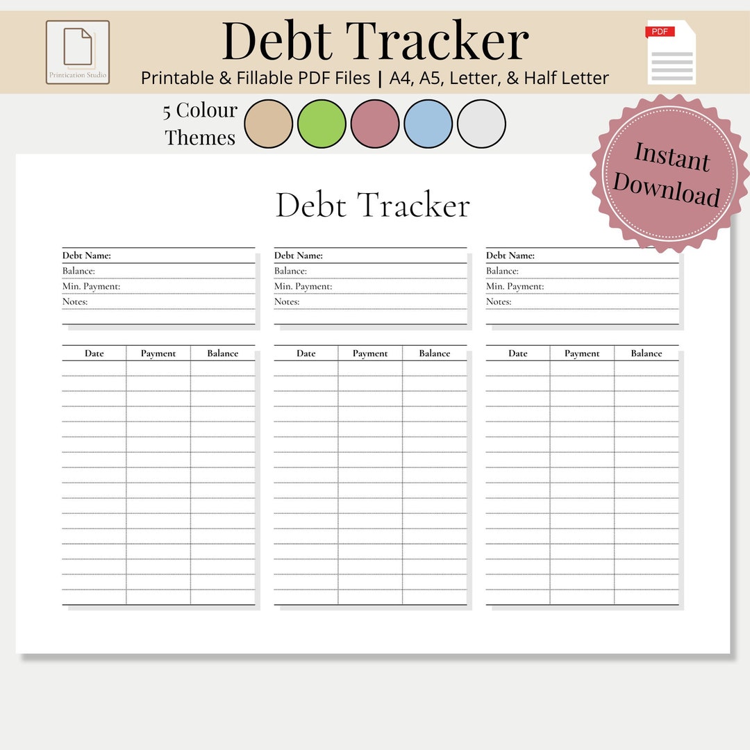 Debt Payment Tracker Printable &amp; Fillable, Debt Snowball, Reduction Tracker, Get Out of Debt ...