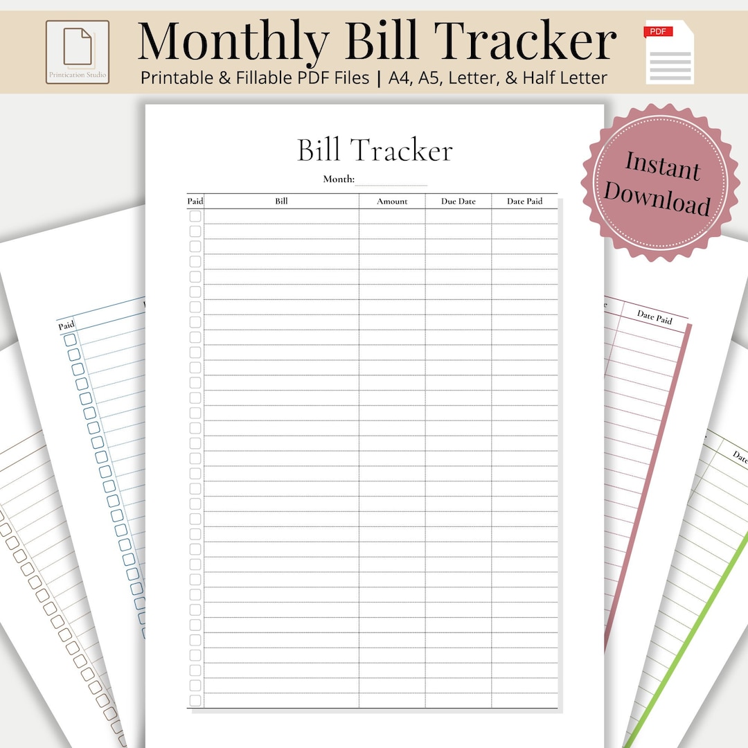 Monthly Bill Tracker Printable, Bill Payment Tracker, Bill Pay ...