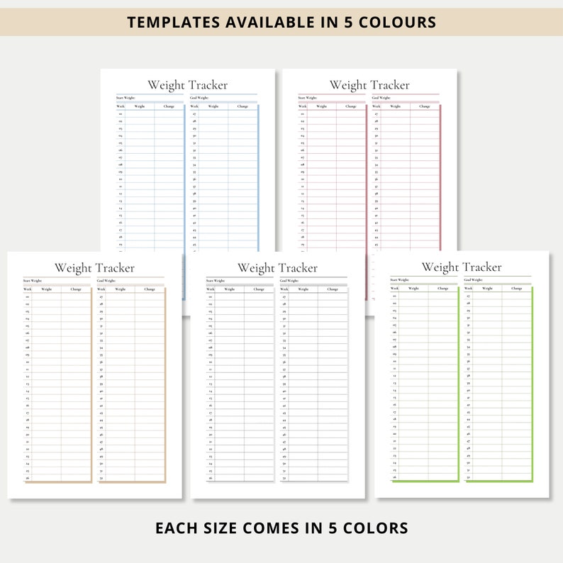 Weight Tracker Printable &amp; Fillable, 52 Week Weight Loss Goal, My ...
