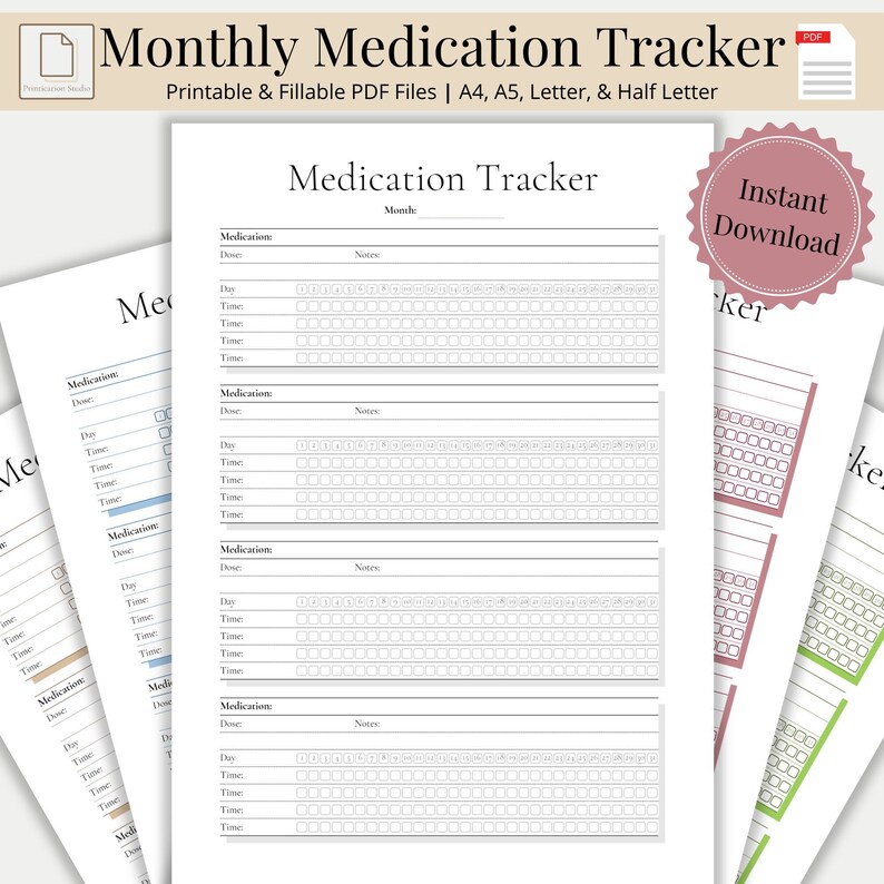 Monthly medication tracker printable fillable medication log