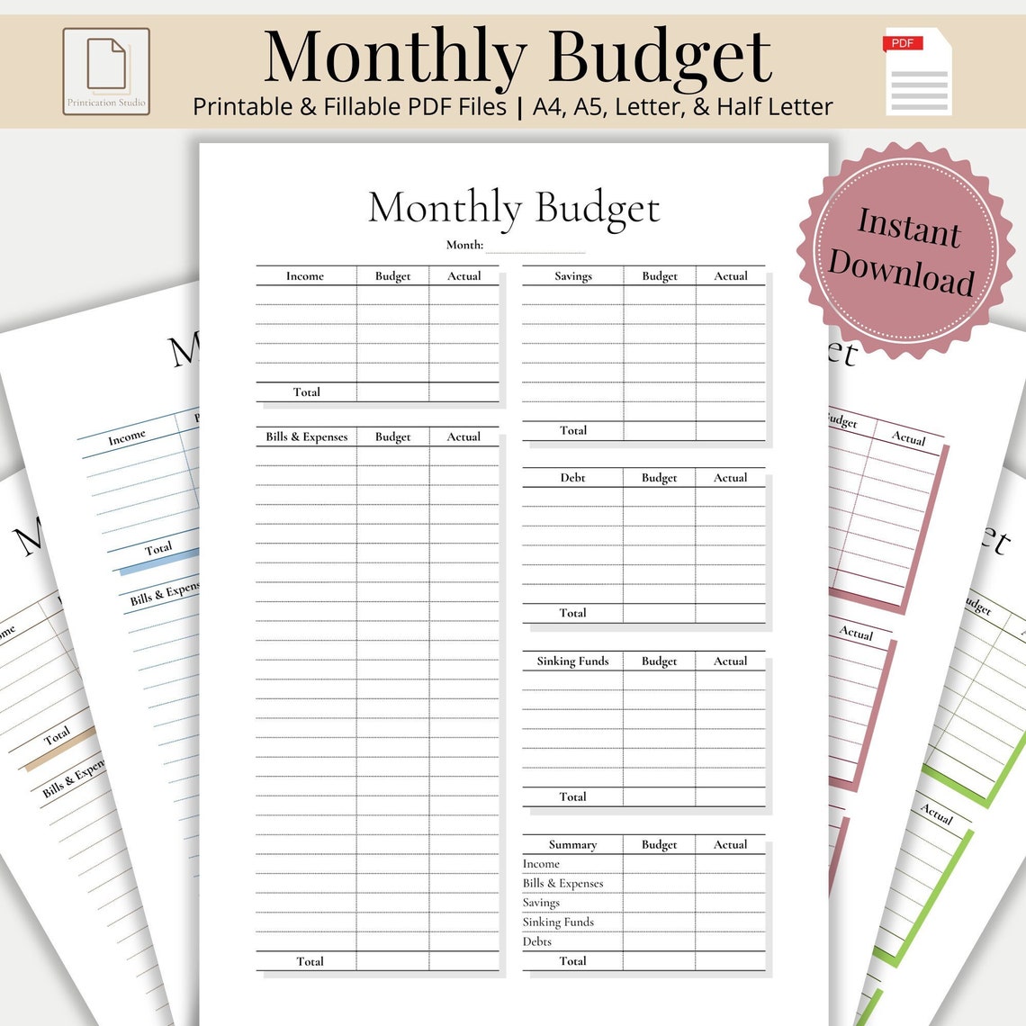 Monthly Budget Planner Printable &amp; Fillable Monthly Budget Template, Budget Overview Printable ...