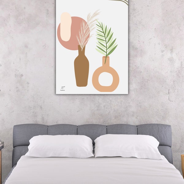Minimalist Vases with Plants Digital Print, Abstract Floral Wall Print, Scandi Vase, Nordic Style Floral Wall Art, Abstract Boho Vase Art