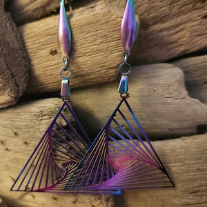 Geometric Triangle Filigree Rainbow Chrome Drop Dangle Earrings