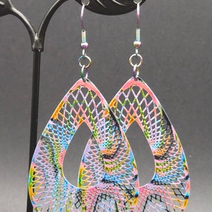 Geometric Teardrop Charm Earrings, Dangle Drop, Bohemian Jewelry, Gift for Her, Multicolor Snake Skin Pattern, Statement Piece