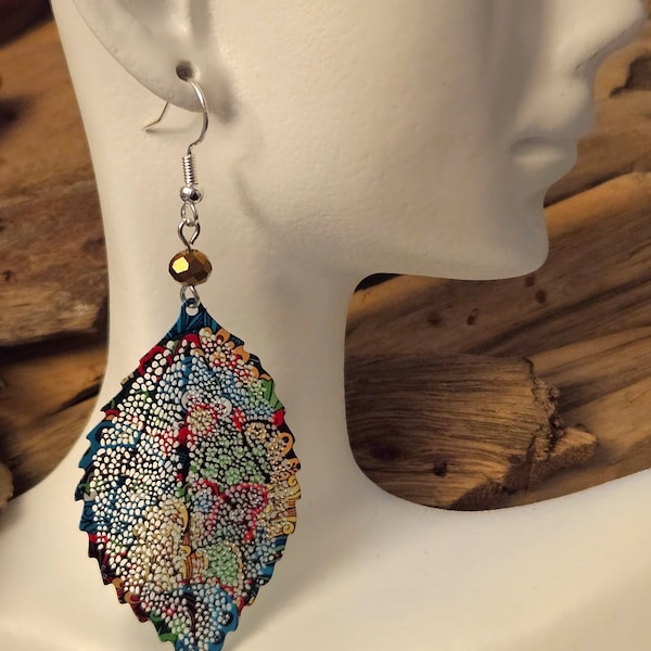 Multi-color Filigree Leaf Earrings, Glass Beads, Bohemian Jewelry, Boho Hippie Fashion, gift for her, 925 silver hooks, hypo-allergenic