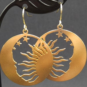 Sun, Moon and Stars Earrings, Bohemian Jewelry, Raw Brass or Stainless Steel, gift for her, celestial themed jewelry, gold/silver earrings