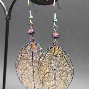 Leaf Rainbow Chrome Filigree Earrings