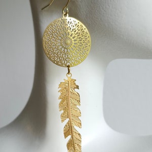 Gold Dreamcatcher Mandala Earrings, Bohemian Jewelry, Dangle Drop Earrings, Boho Chic