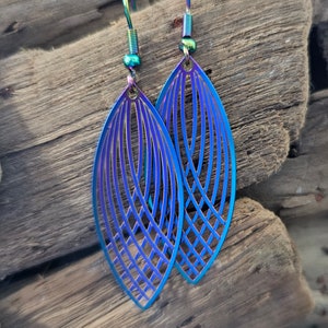 Bohemian earrings, rainbow filigree earrings, ellipse earrings, boho dangle drop earrings, Bohemian jewelry, iridescent earrings, shimmering