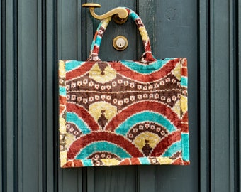 Ikat Tasche, Samt Tasche, Seidensamt Tasche, handgemachte Tasche,, Ikat Tasche, Boho Tasche, Handgefertigt, Damen Tasche, Velvet Tote Bag