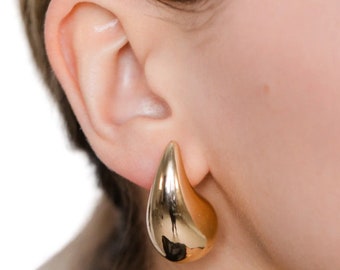 Drop earrings 18 carat gold • Teardrop shape • Statement earrings • High quality stainless steel • Bottega Veneta style • Gifts for her - 1 pair