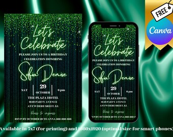 Editable Gold Glitter Birthday Invitation Template Black and Gold ...