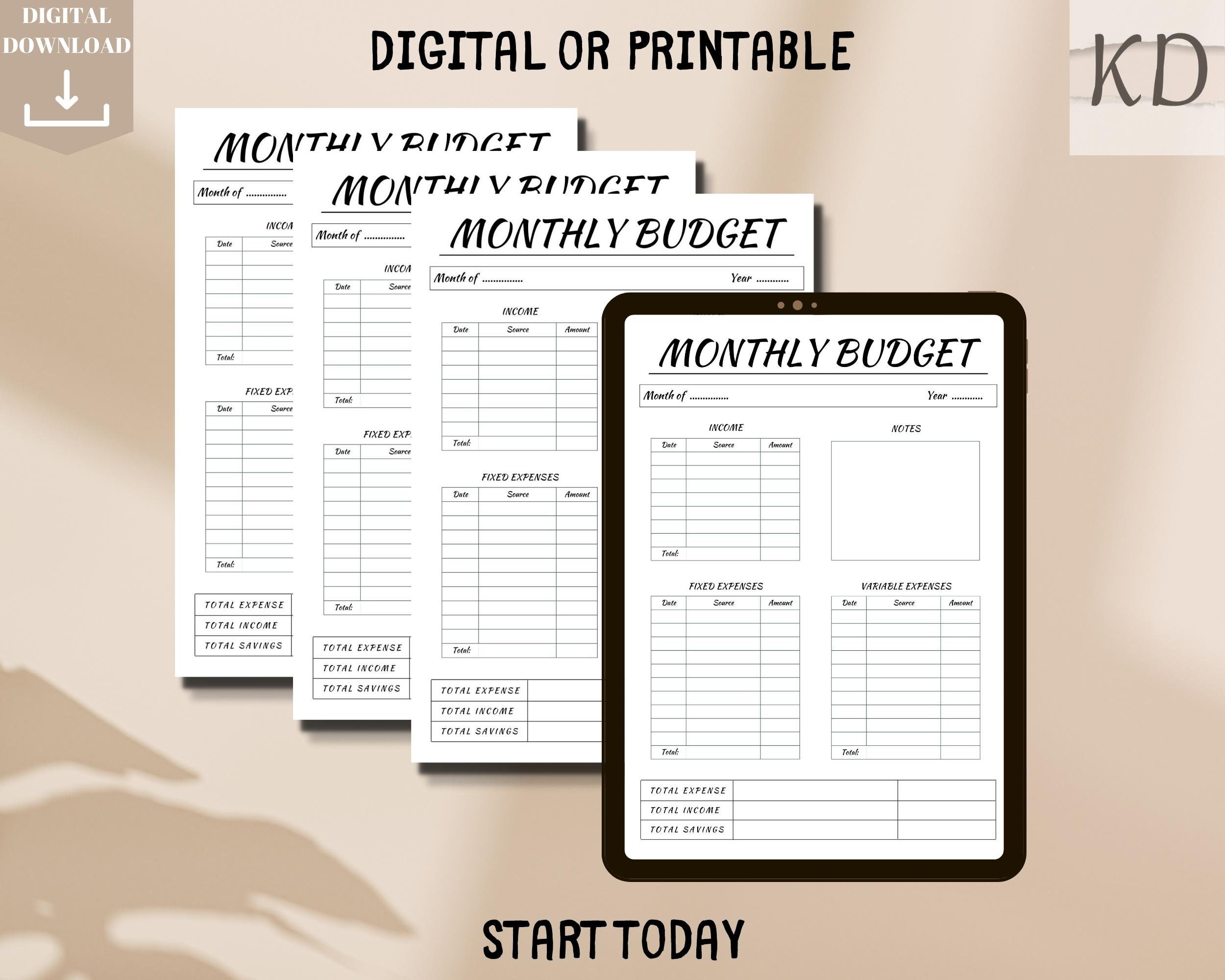 Printable Monthly Budget, Monthly Income &amp; Expense, Monthly Budget ...