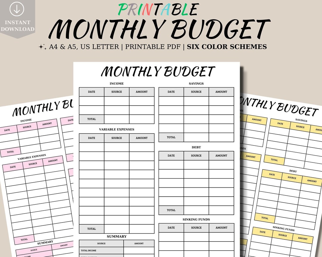 Budget Printable Printable Monthly Budget Monthly Template - Etsy