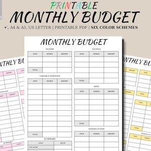Budget Printable, Printable Monthly Budget, Monthly Template, Printable ...