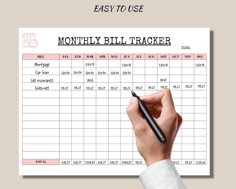Monthly Bill Tracker Printable Colourful Payment Tracker Bill Payments ...