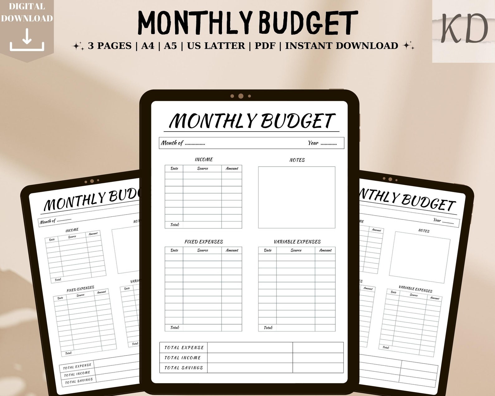 Printable Monthly Budget, Monthly Income &amp; Expense, Monthly Budget ...