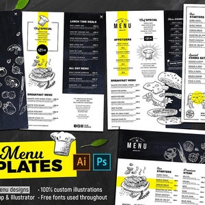 food menu templat, menu card, editable, instant download, template, restaurant, custom design, food, beverage, digital menu, print at home