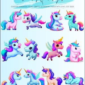 Pony and Unicorns Fantasy Pet Sticker Sheet, Multiple Designs 1.5"-2.0" Assorted & 5" Singles , High Quality Kiss-Cut Stickers , Vibrant