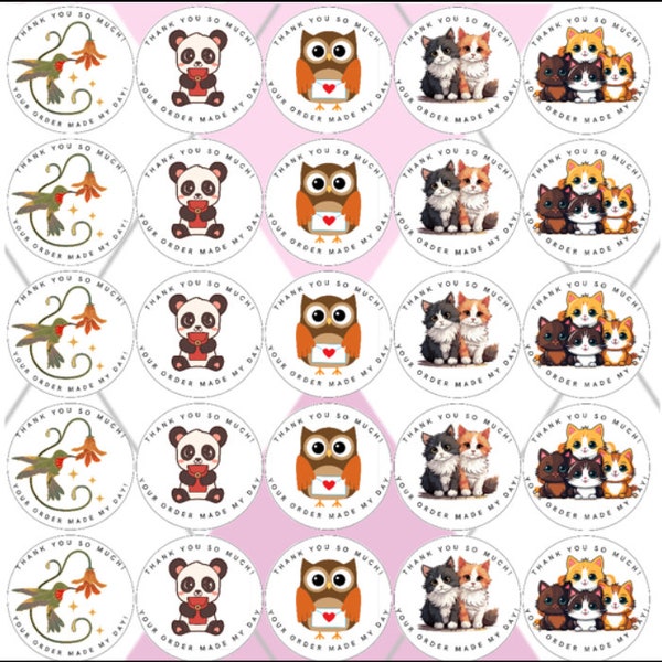 Packaging Stickers / Thank You For Your Order Sticker Sheet | Animal Designs | Colorful Circle Stickers | Matte or Glossy