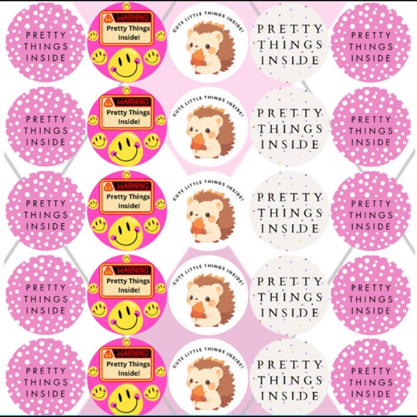 Packaging Stickers / Pretty Things Inside Stickers | Multiple Designs | Vibrant & Colorful Circle Vinyl Stickers | Premium Glossy or Matte