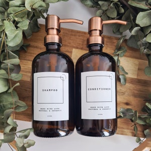 Personalised Refillable Amber Glass or Plastic Soap Dispenser: Minimalist Metal Pump Bottle