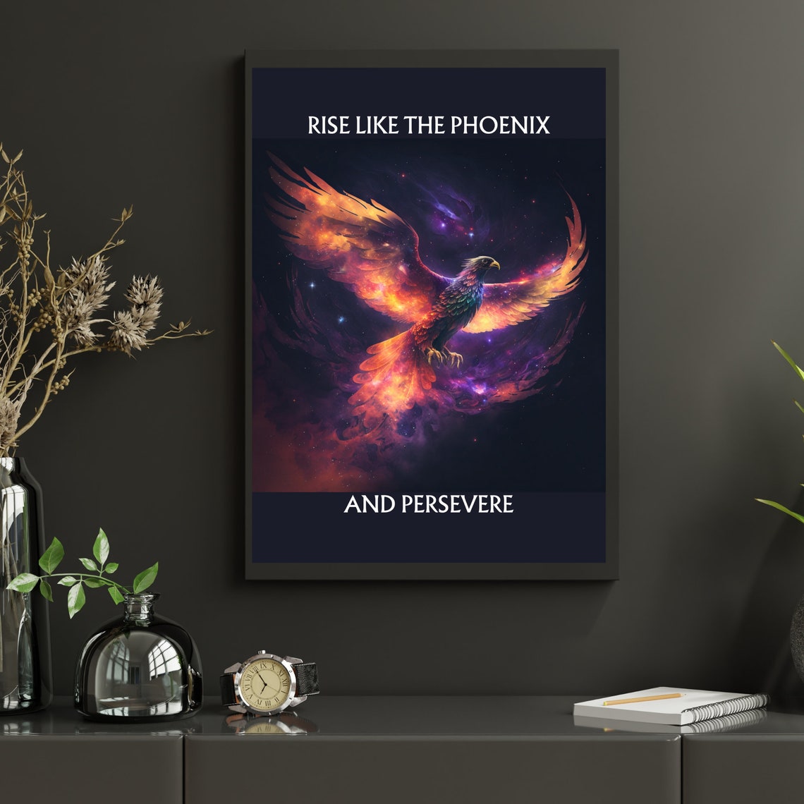 Rising Phoenix Printable Motivational Wall Art, Perseverance, Fantasy ...