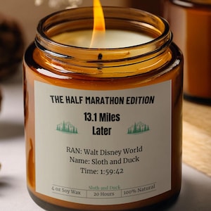 Custom Half Marathon Candle, Personalized 13.1 Finisher Gift for Runners, Race Day Keepsake, Soy Candle, Marathon Gift