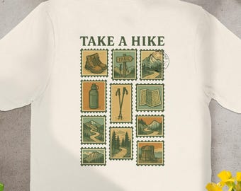 Take a Hike-T-shirt: vintage wandelstempels, Nature Adventure-T-shirt