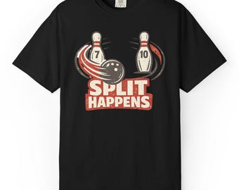 Split Happens bowling graphic T-Shirt | Bowling pins and ball tee