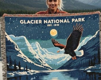 Personalized Glacier National Park Woven Cotton Blanket: Outdoor Gift